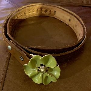 Leather  Western Belt with Enamel Flower Buckle